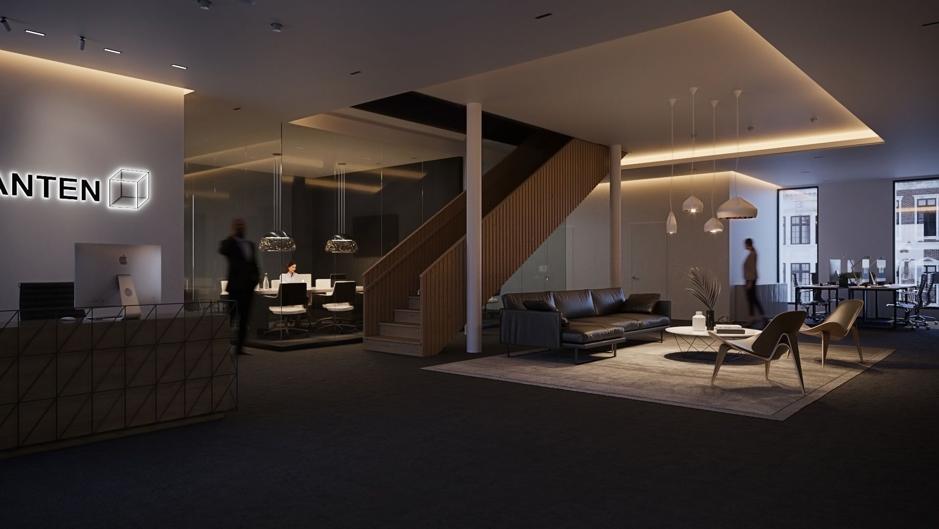 3 Lysdesign basert på belysningsplan av Firkanten kontorer i Bodø