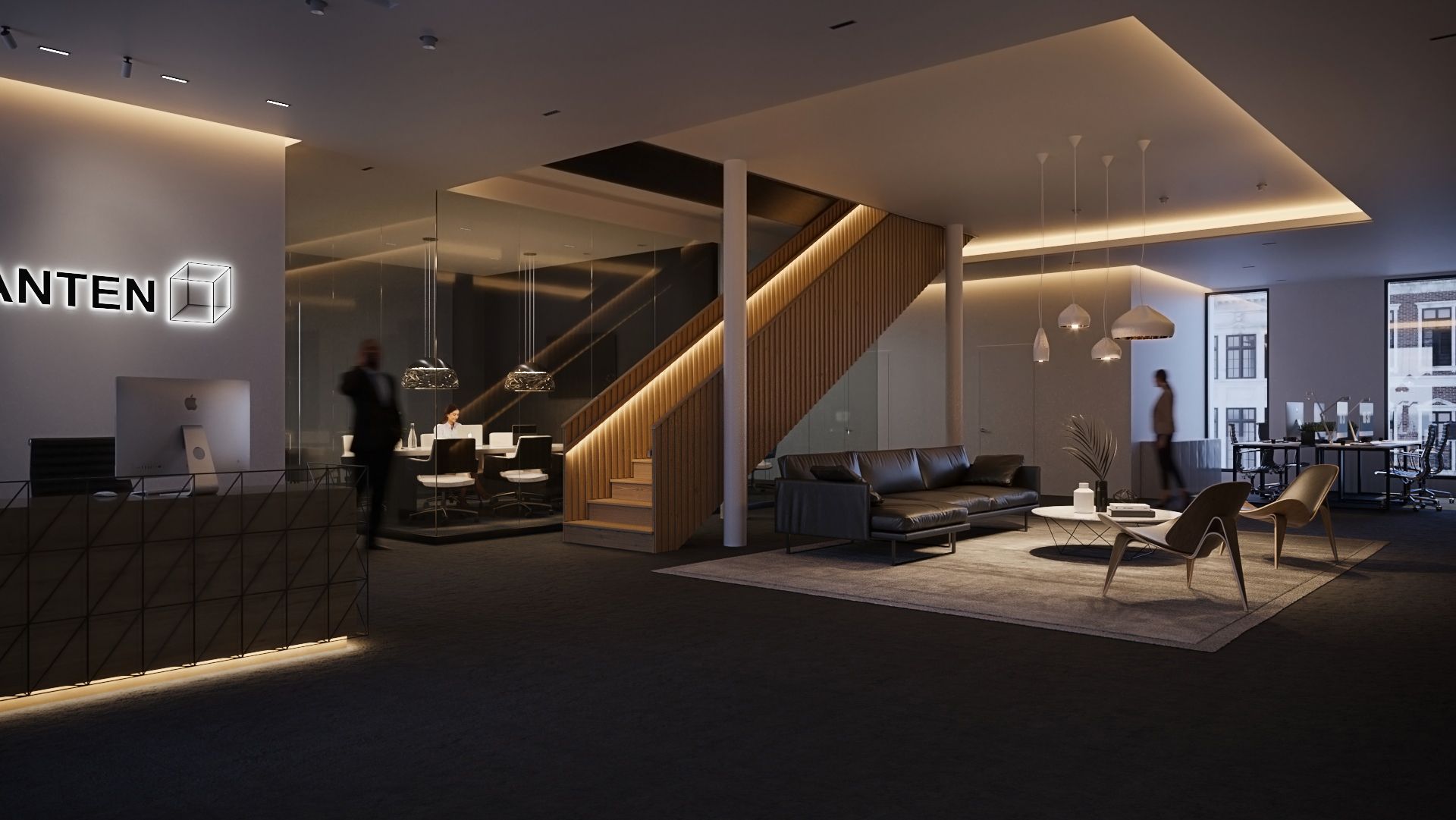 4 Lysdesign basert på belysningsplan av Firkanten kontorer i Bodø