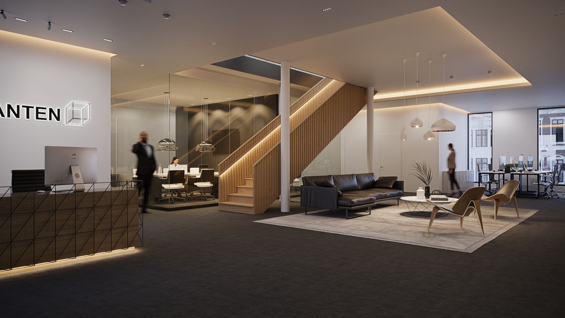 7 Lysdesign basert på belysningsplan av Firkanten kontorer i Bodø