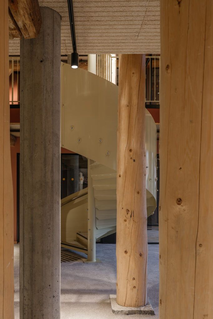 Sort skinne med en sort spot i et tak.